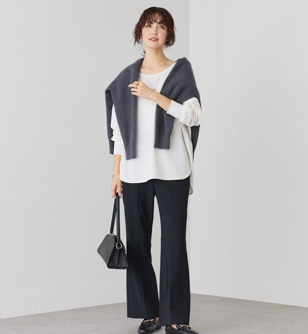  「【抜け感シルエット】ヘアリーウール片畦Vネックニット」|ニット・セーター|