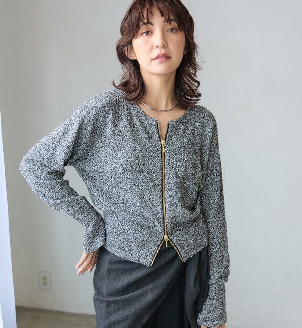  「【大人のこなれ感】メランジブークレーZIPニット」|カーディガン|