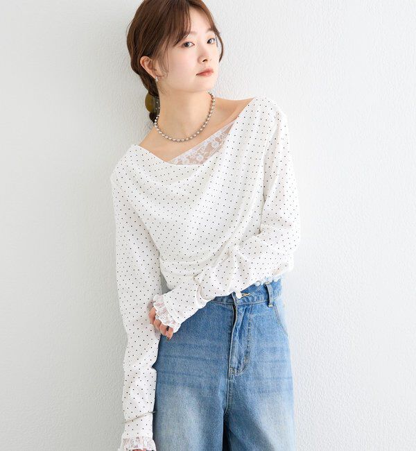  「レースドッキングオフショルロンT」|Tシャツ・カットソー|