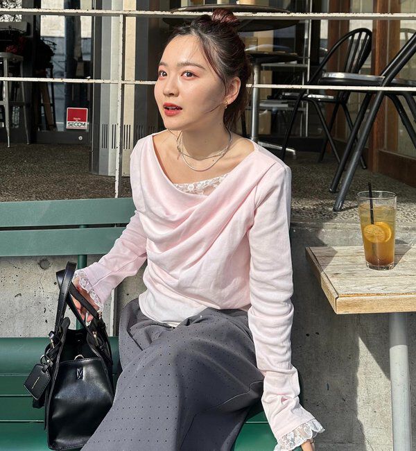  「レースドッキングオフショルロンT」|Tシャツ・カットソー|