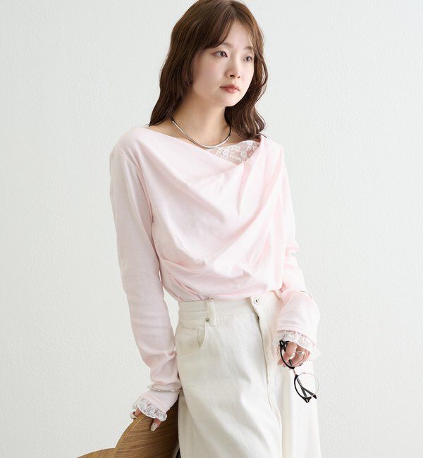  「レースドッキングオフショルロンT」|Tシャツ・カットソー|