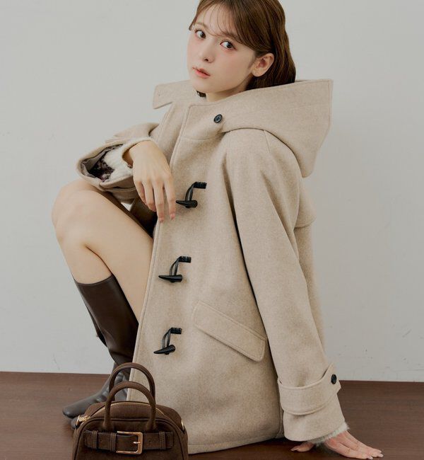  「【WEB限定】フードダッフルミドルコート」|その他|ライトベージュ