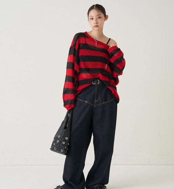  「ワイドボーダーメッシュニット」|ニット・セーター|