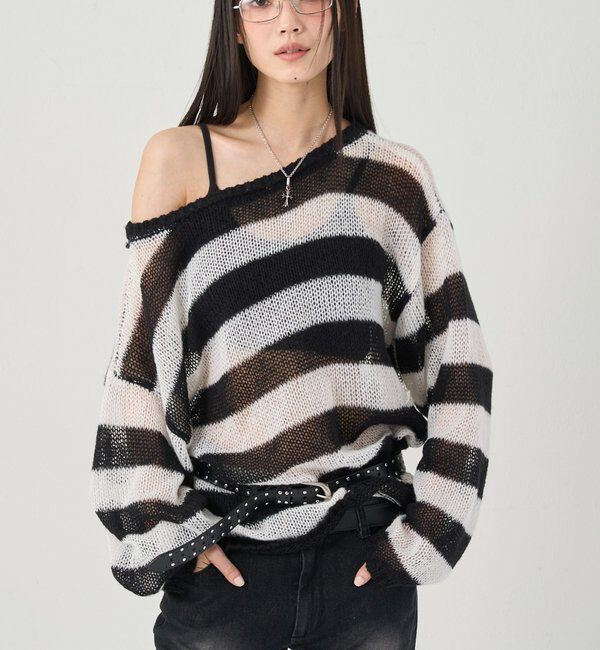  「ワイドボーダーメッシュニット」|ニット・セーター|