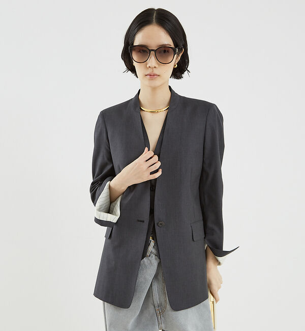 The Store by C' 「【COCUCA】ノーカラージャケット」|ノーカラージャケット|チャコールグレー