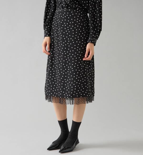 TIARA「ドットプリントフリルスカート」|スカート|ブラック
