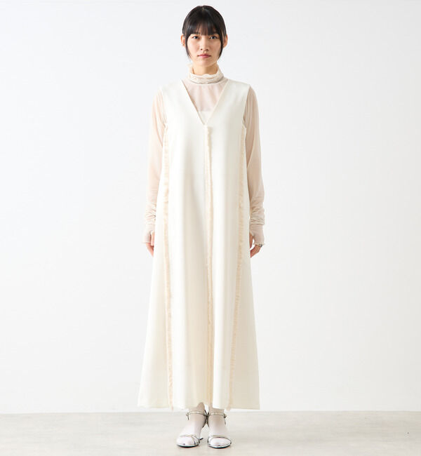Soffitto「麻調深Vネックフリンジストレッチワンピース」|ワンピース|