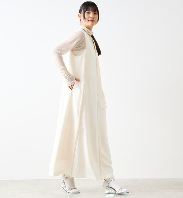 Soffitto「麻調深Vネックフリンジストレッチワンピース」|ワンピース|