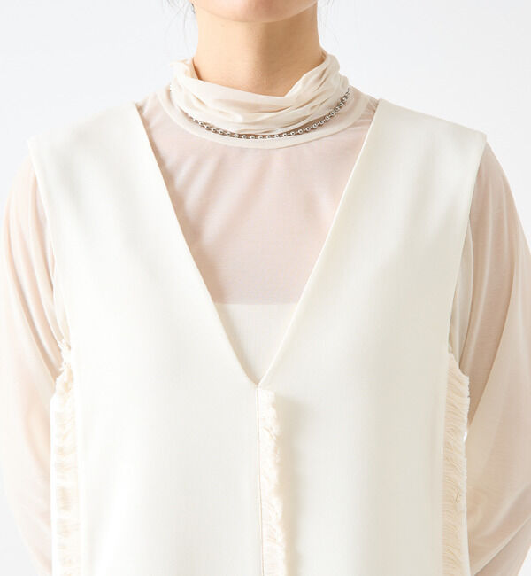 Soffitto「麻調深Vネックフリンジストレッチワンピース」|ワンピース|