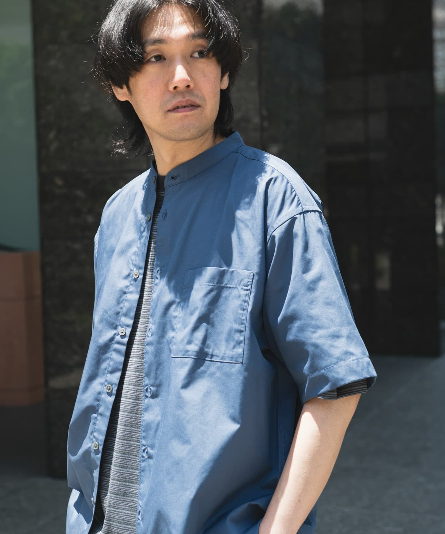 URBAN RESEARCH DOORS「TC バンドカラー ショートスリーブシャツ」|シャツ・ブラウス|