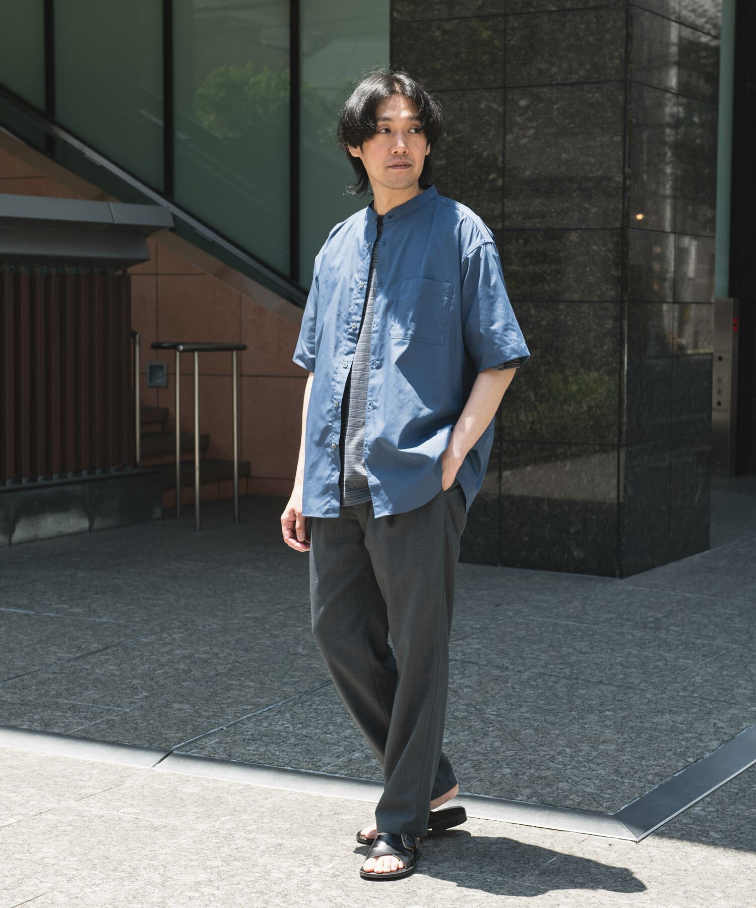 URBAN RESEARCH DOORS「TC バンドカラー ショートスリーブシャツ」|シャツ・ブラウス|