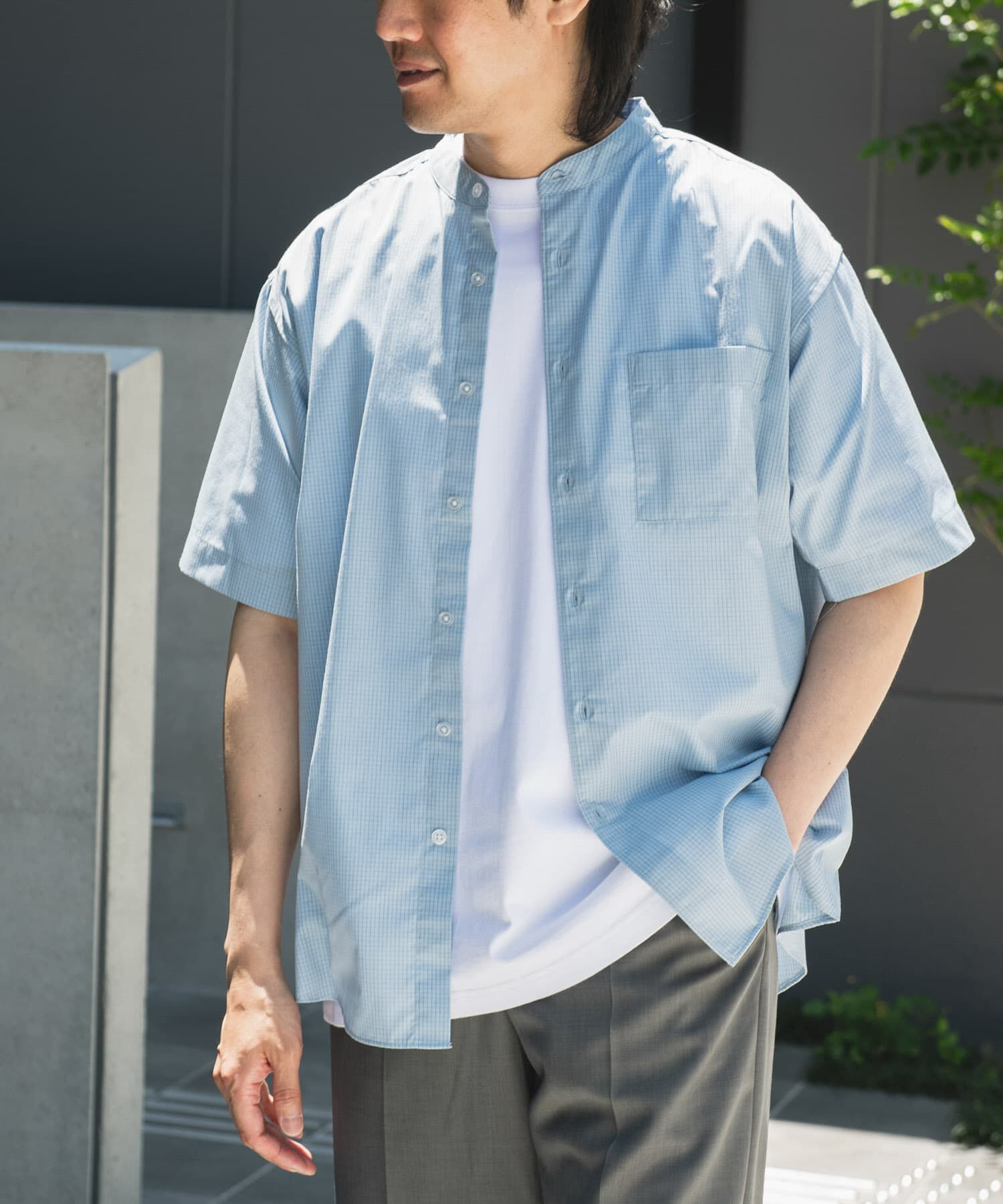 URBAN RESEARCH DOORS「TC バンドカラー ショートスリーブシャツ」|シャツ・ブラウス|