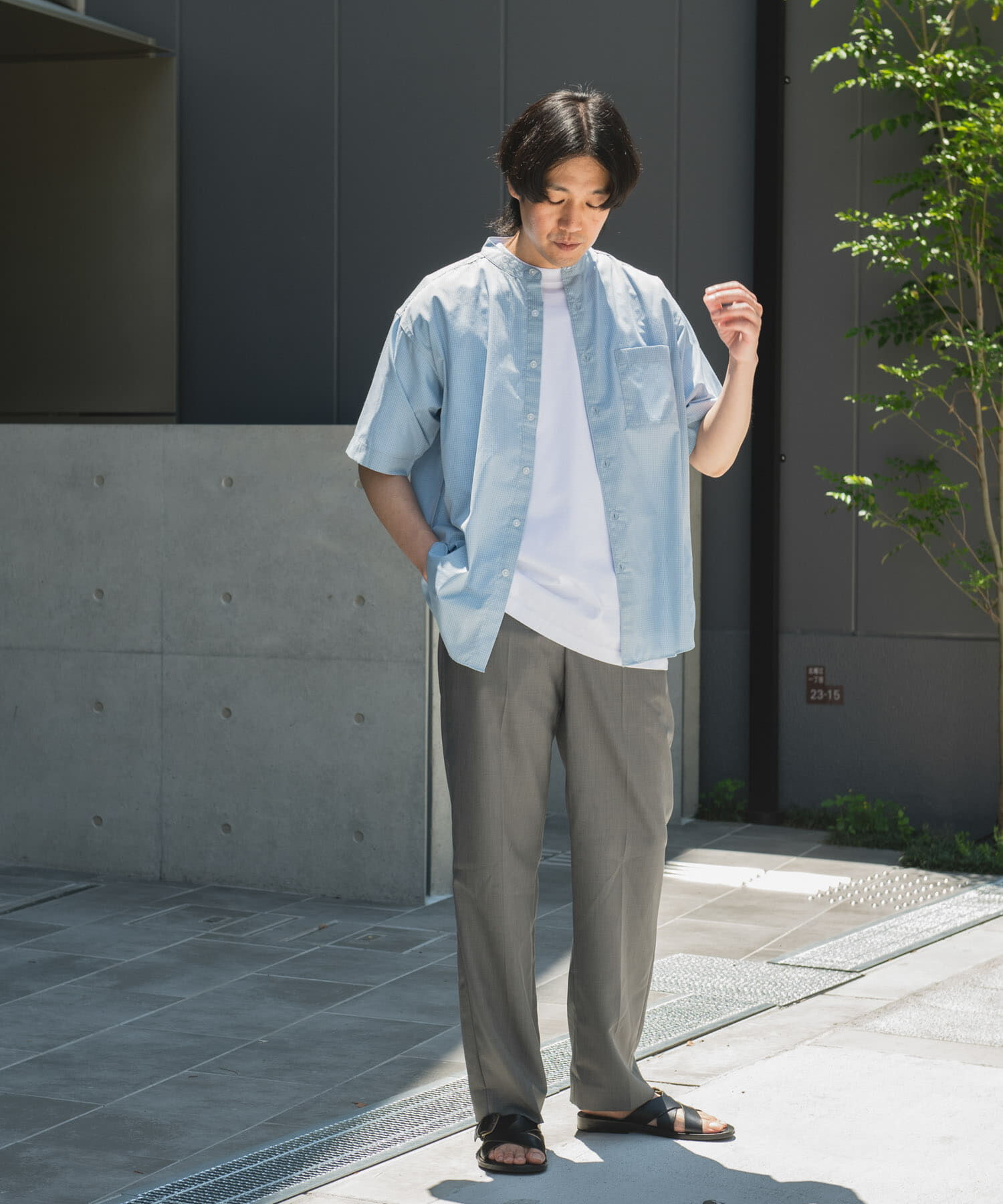 URBAN RESEARCH DOORS「TC バンドカラー ショートスリーブシャツ」|シャツ・ブラウス|