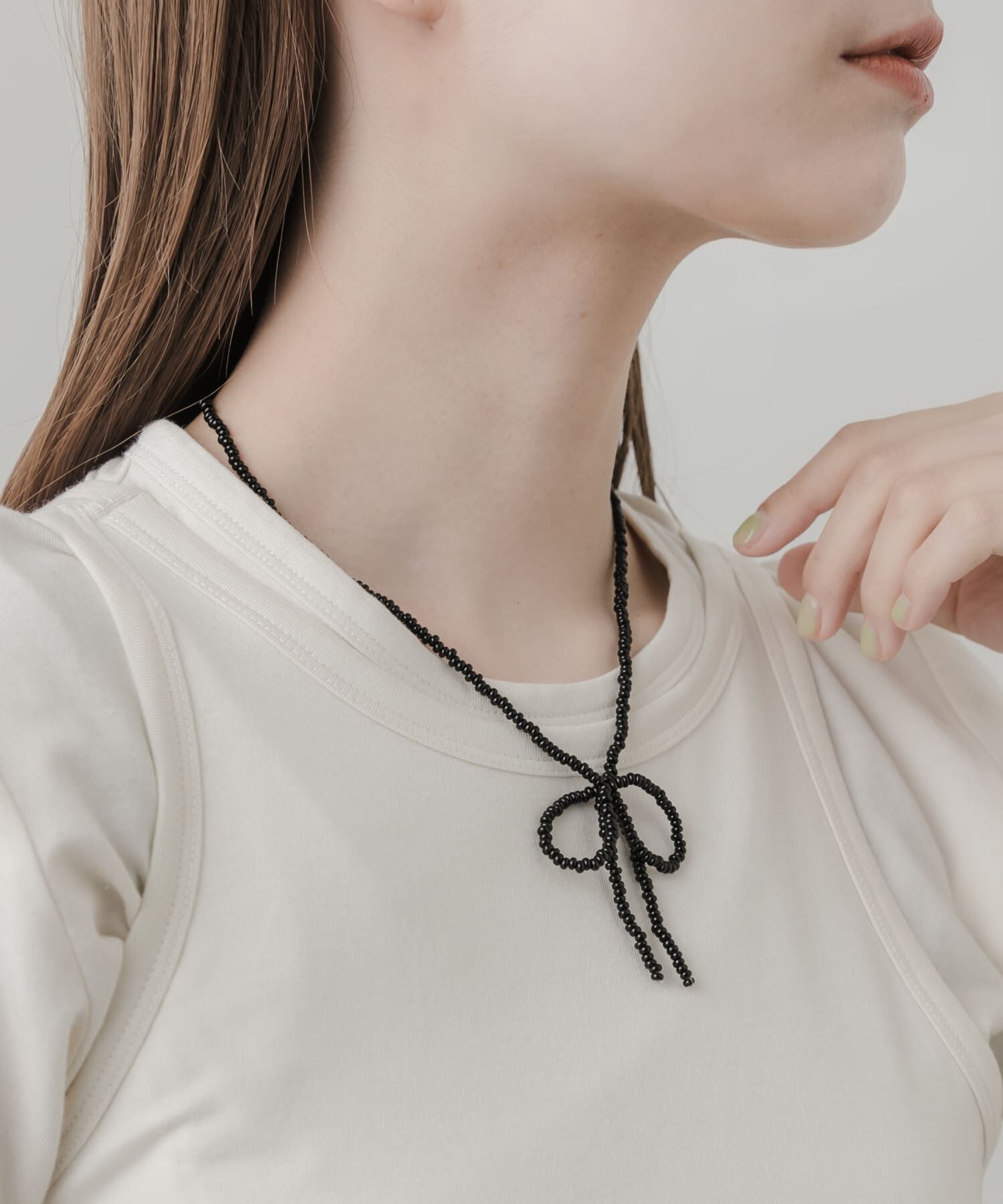 SMELLY「リボンビーズネックレス」|ネックレス|