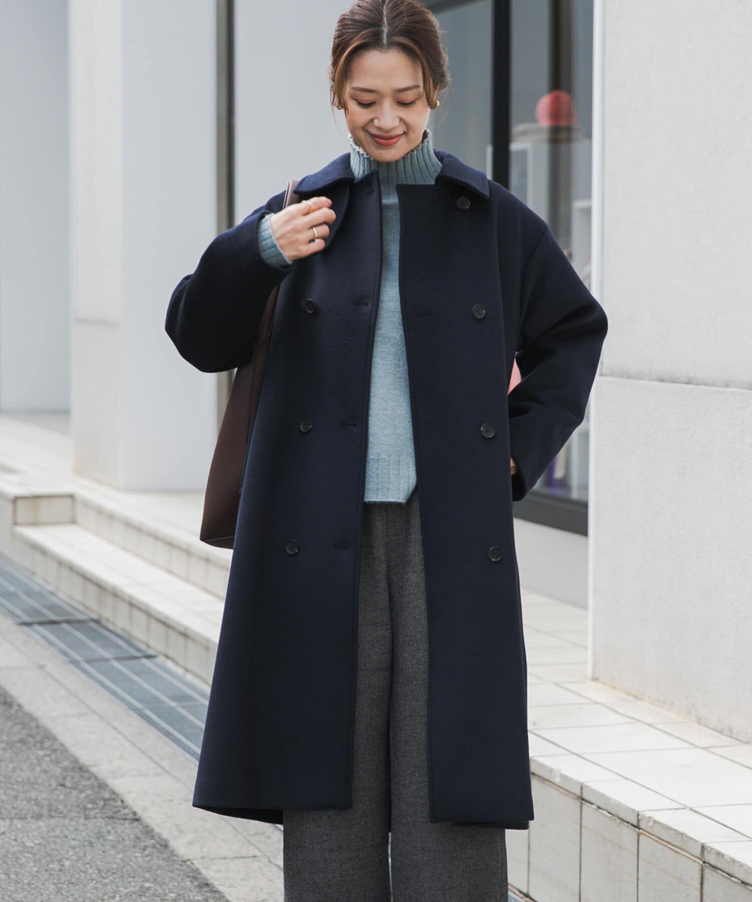 URBAN RESEARCH DOORS「ウールロングコート」|ノーカラーコート|