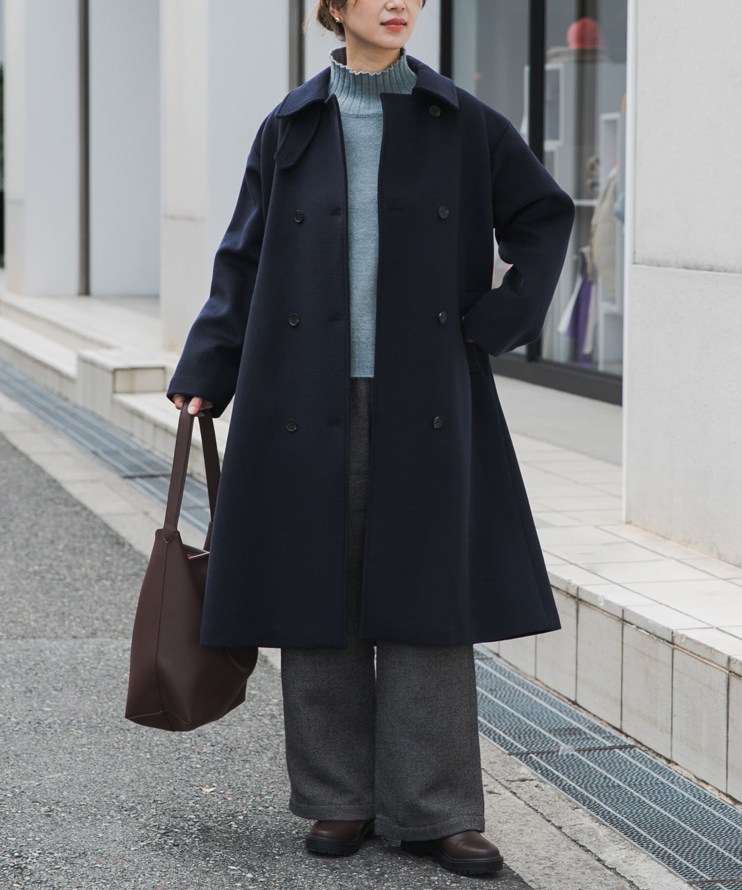 URBAN RESEARCH DOORS「ウールロングコート」|ノーカラーコート|