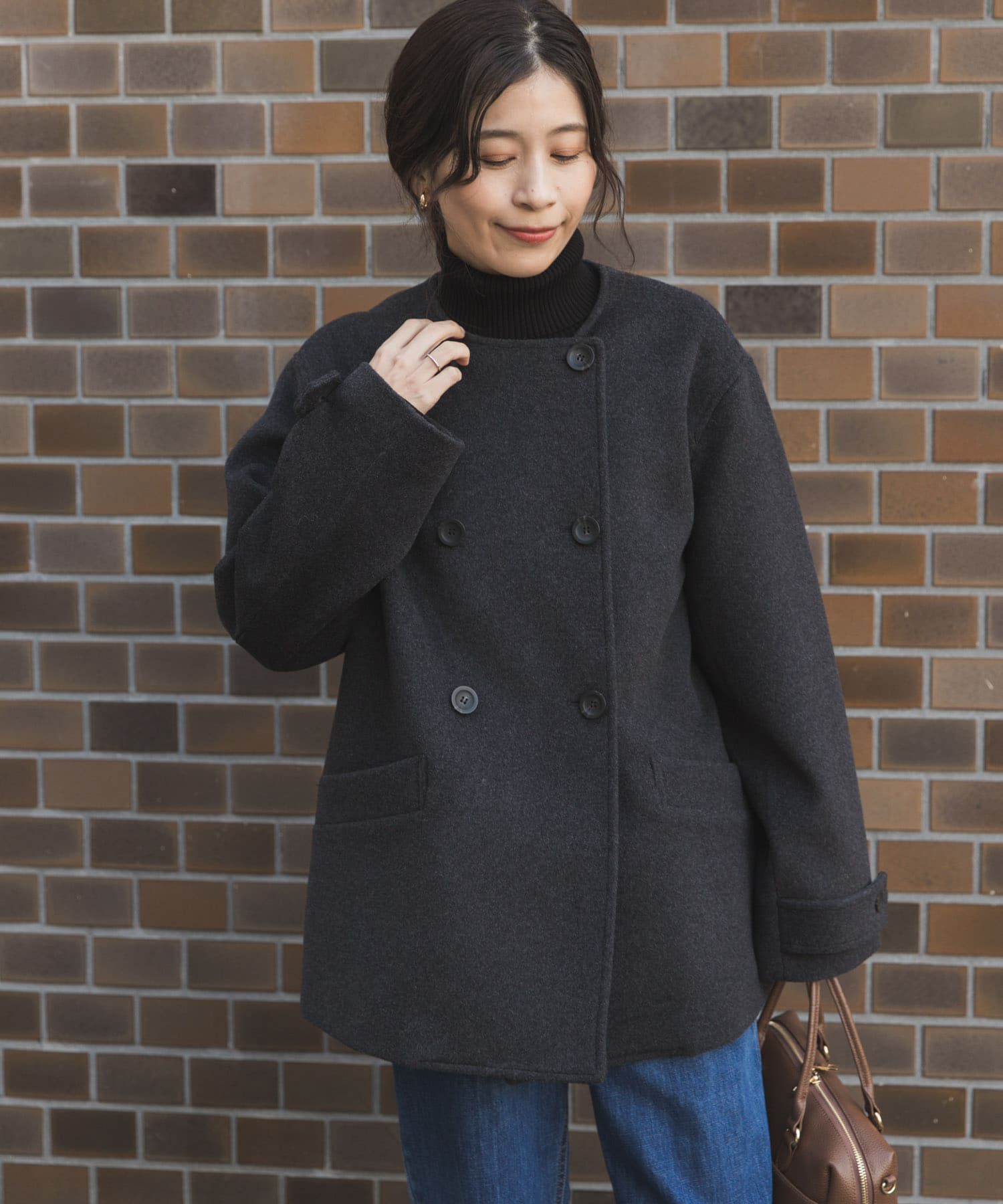 URBAN RESEARCH DOORS「ウールノーカラーコート」|ピーコート|