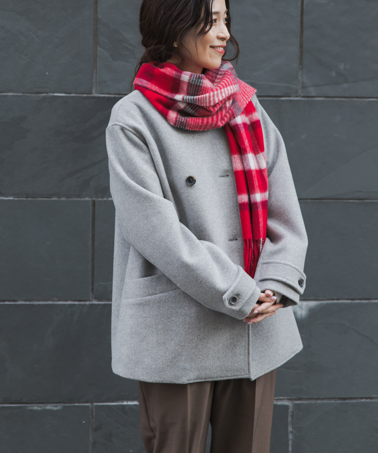 URBAN RESEARCH DOORS「ウールノーカラーコート」|ピーコート|