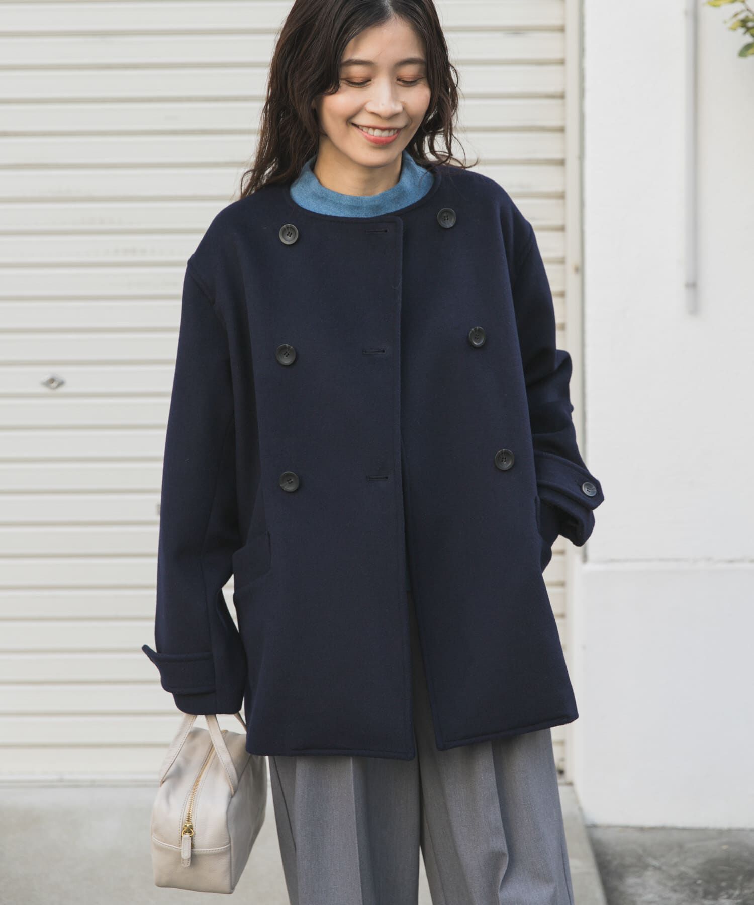 URBAN RESEARCH DOORS「ウールノーカラーコート」|ピーコート|