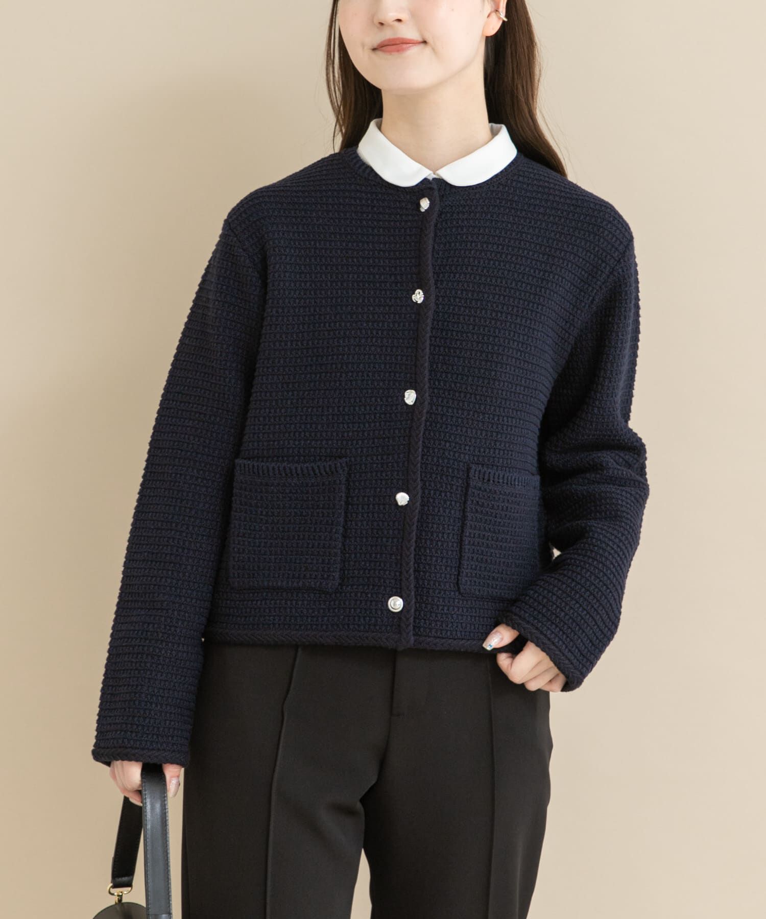 URBAN RESEARCH ROSSO「『WEB/一部店舗限定』ツイードノーカラーニットジャケット」|ノーカラージャケット|