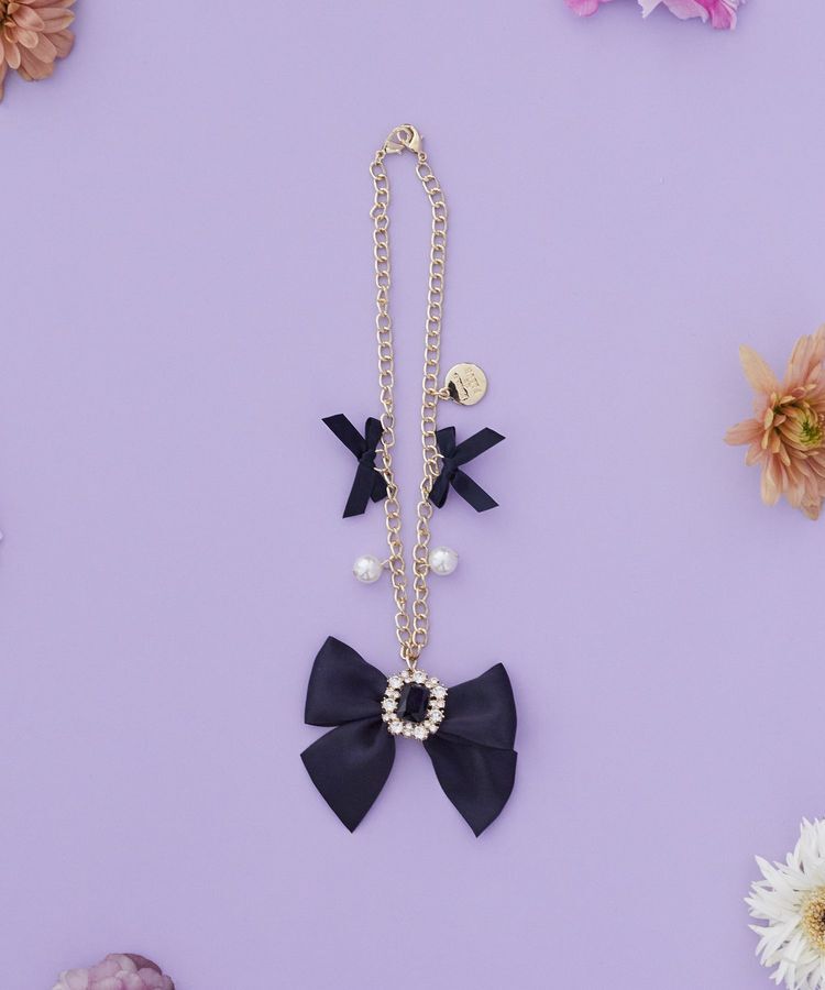 Maison de FLEUR「ビジューリボンパールバッグチャーム」|その他|ネイビー