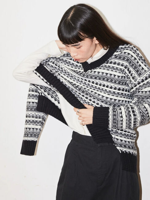  「Vネックジャガードニットプルオーバー」|ニット・セーター|