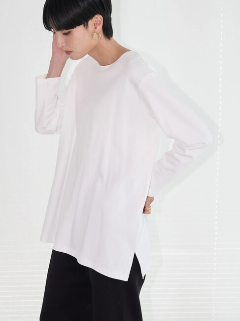  「きれいCottonサイドスリットカットチュニック」|Tシャツ・カットソー|オフホワイト