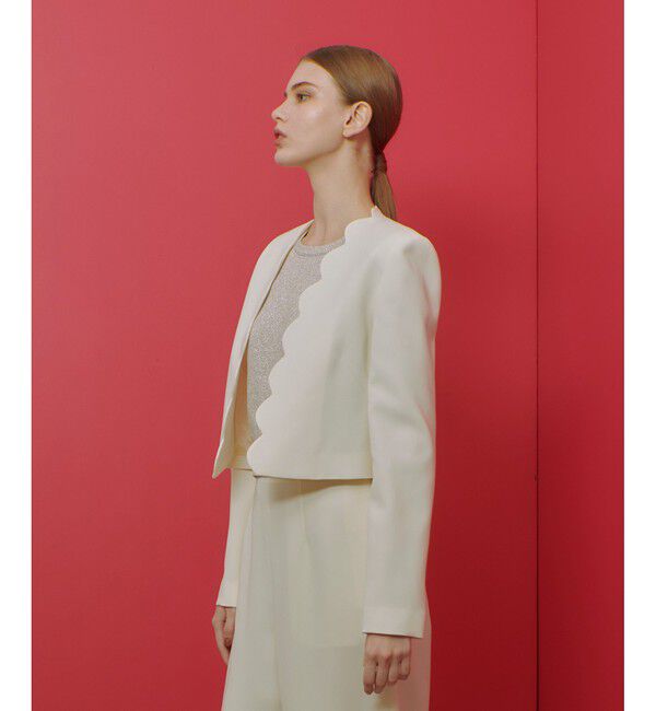 LOULOU WILLOUGHBY「【LOULOU WILLOUGHBY】ダブルクロススカラップジャケット」|ノーカラージャケット|