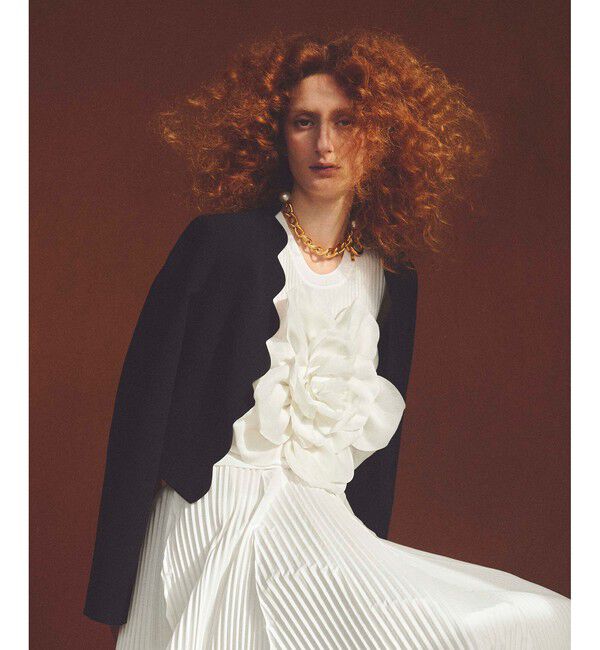 LOULOU WILLOUGHBY「【LOULOU WILLOUGHBY】ダブルクロススカラップジャケット」|ノーカラージャケット|ブラック