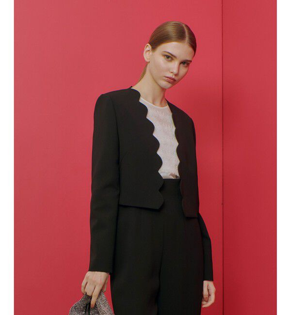 LOULOU WILLOUGHBY「【LOULOU WILLOUGHBY】ダブルクロススカラップジャケット」|ノーカラージャケット|