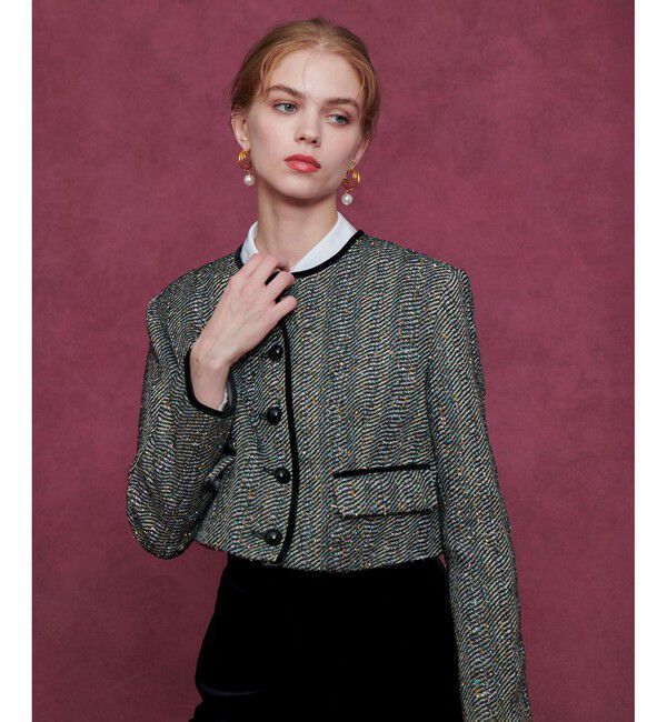 LOULOU WILLOUGHBY「【LOULOU WILLOUGHBY】LINTONラメツイードショートジャケット」|ノーカラージャケット|