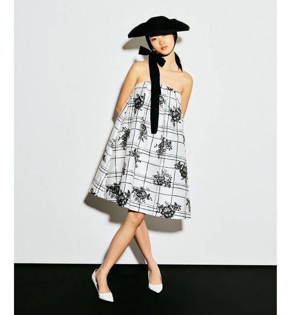 LOULOU WILLOUGHBY「【LOULOU WILLOUGHBY】SILK COフラワーチェックワンピース」|ワンピース|ホワイト系