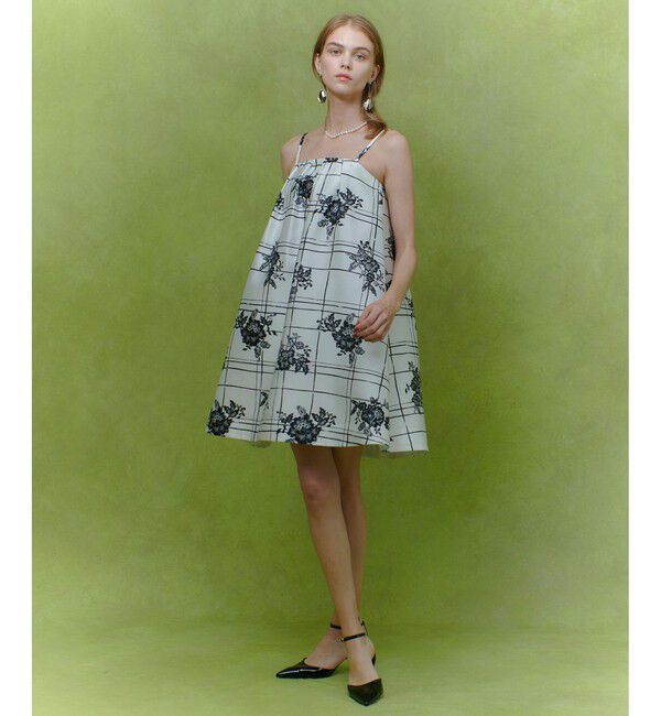 LOULOU WILLOUGHBY「【LOULOU WILLOUGHBY】SILK COフラワーチェックワンピース」|ワンピース|