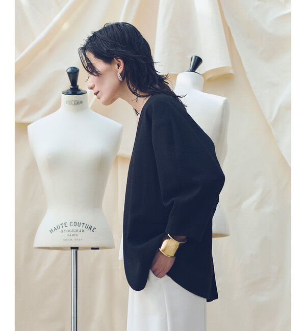 allureville「【ATELIER Line】ハーフスリーブカラーレスジャケット」|ノーカラージャケット|