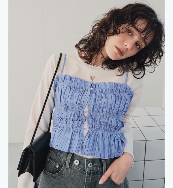 titivate「シャーリングフリルビスチェキャミソール」|キャミソール|ストライプ/ブルー