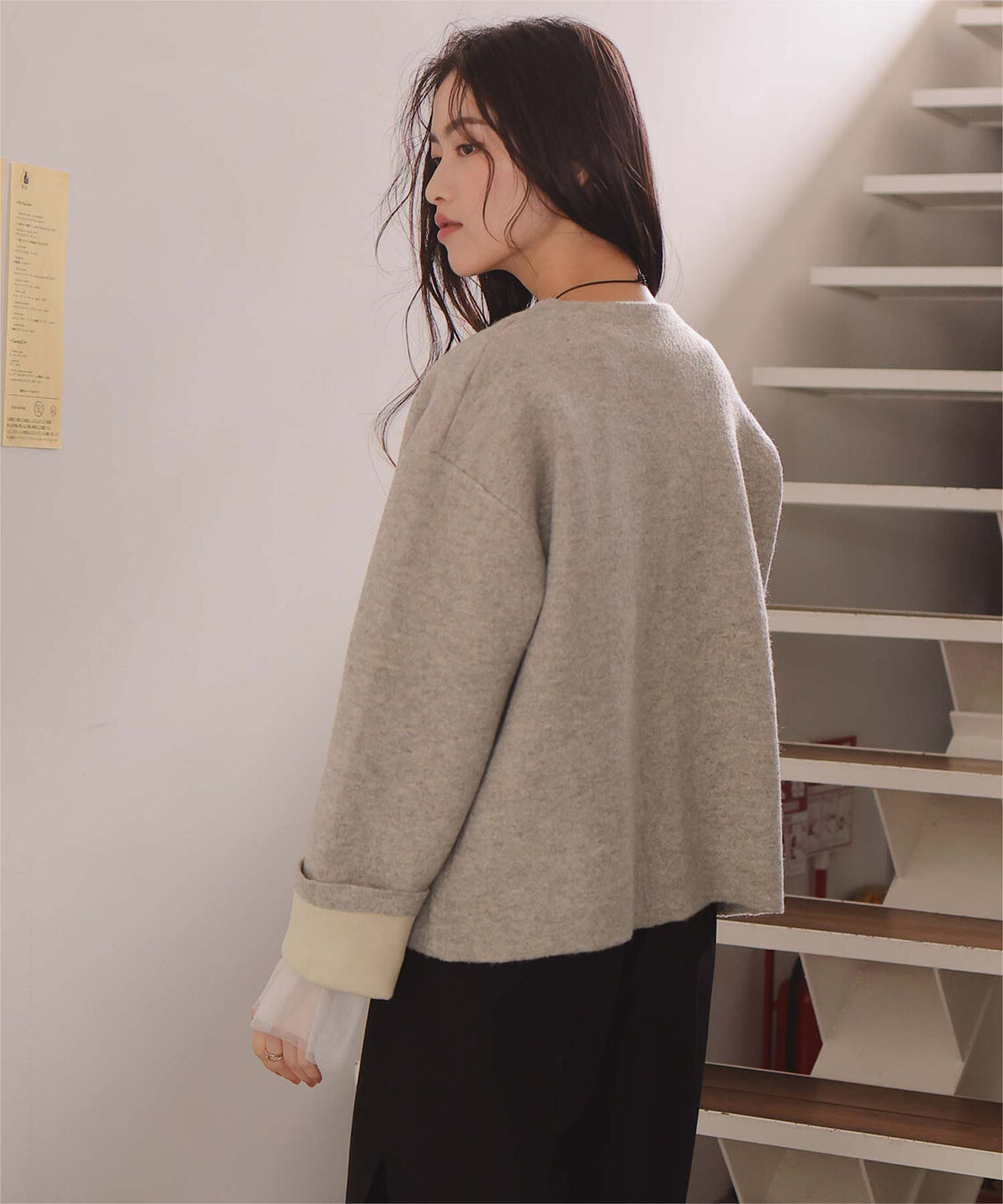 titivate「配色デザインニットコート/カーディガン」|ノーカラーコート|