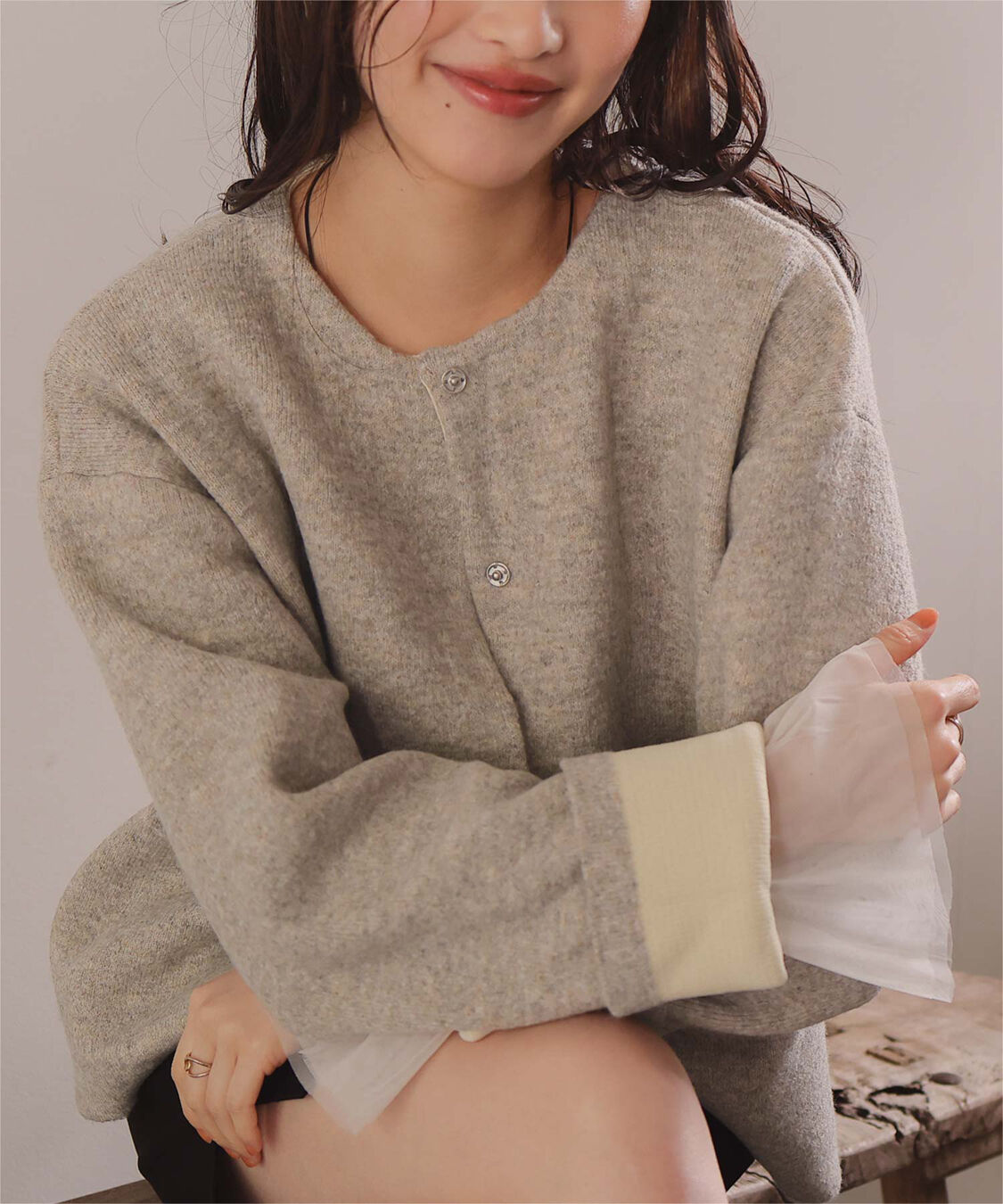 titivate「配色デザインニットコート/カーディガン」|ノーカラーコート|