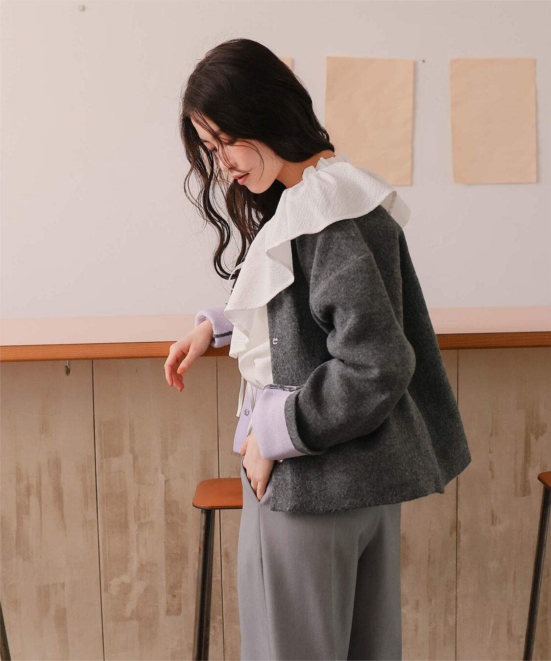 titivate「配色デザインニットコート/カーディガン」|ノーカラーコート|