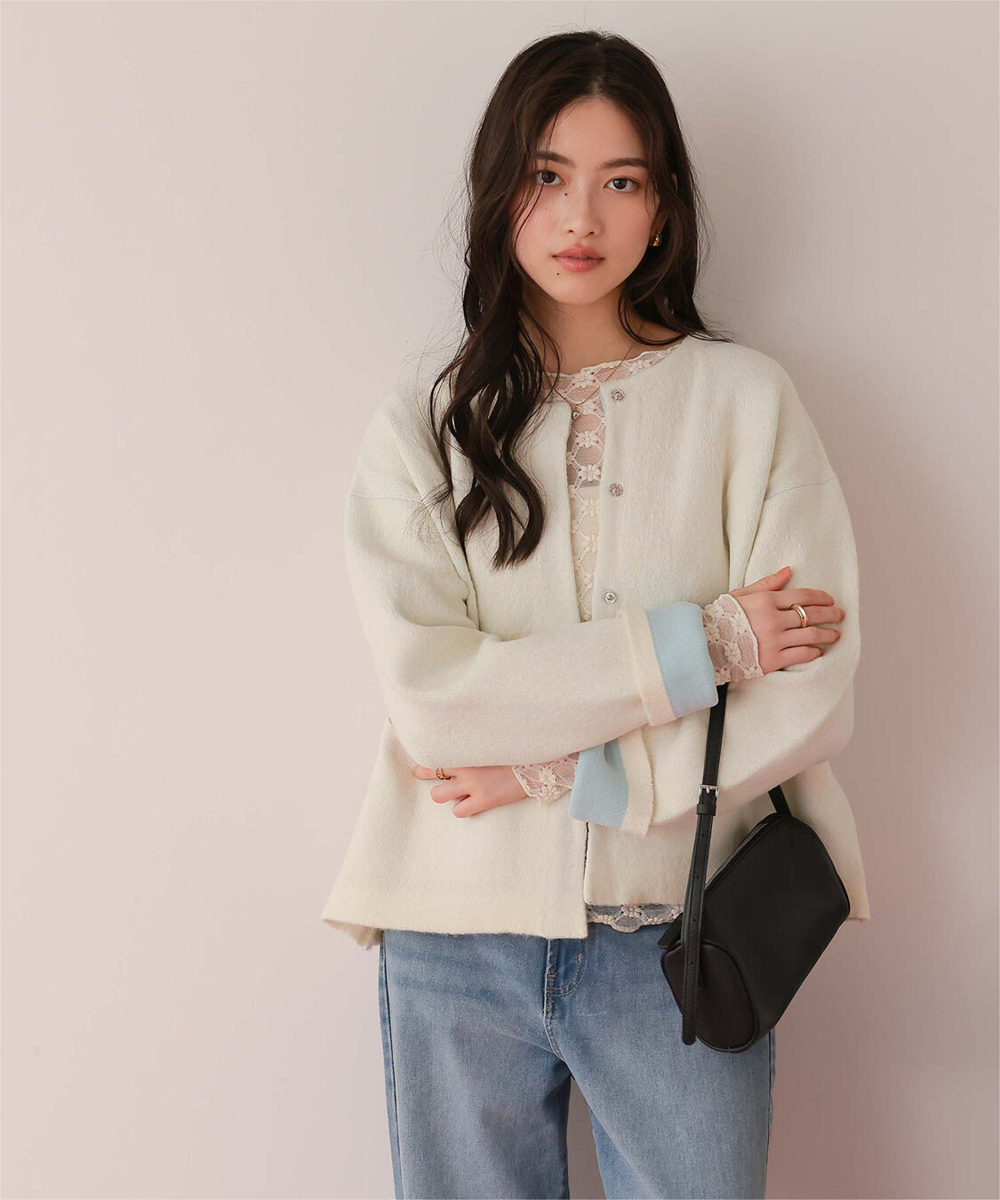 titivate「配色デザインニットコート/カーディガン」|ノーカラーコート|