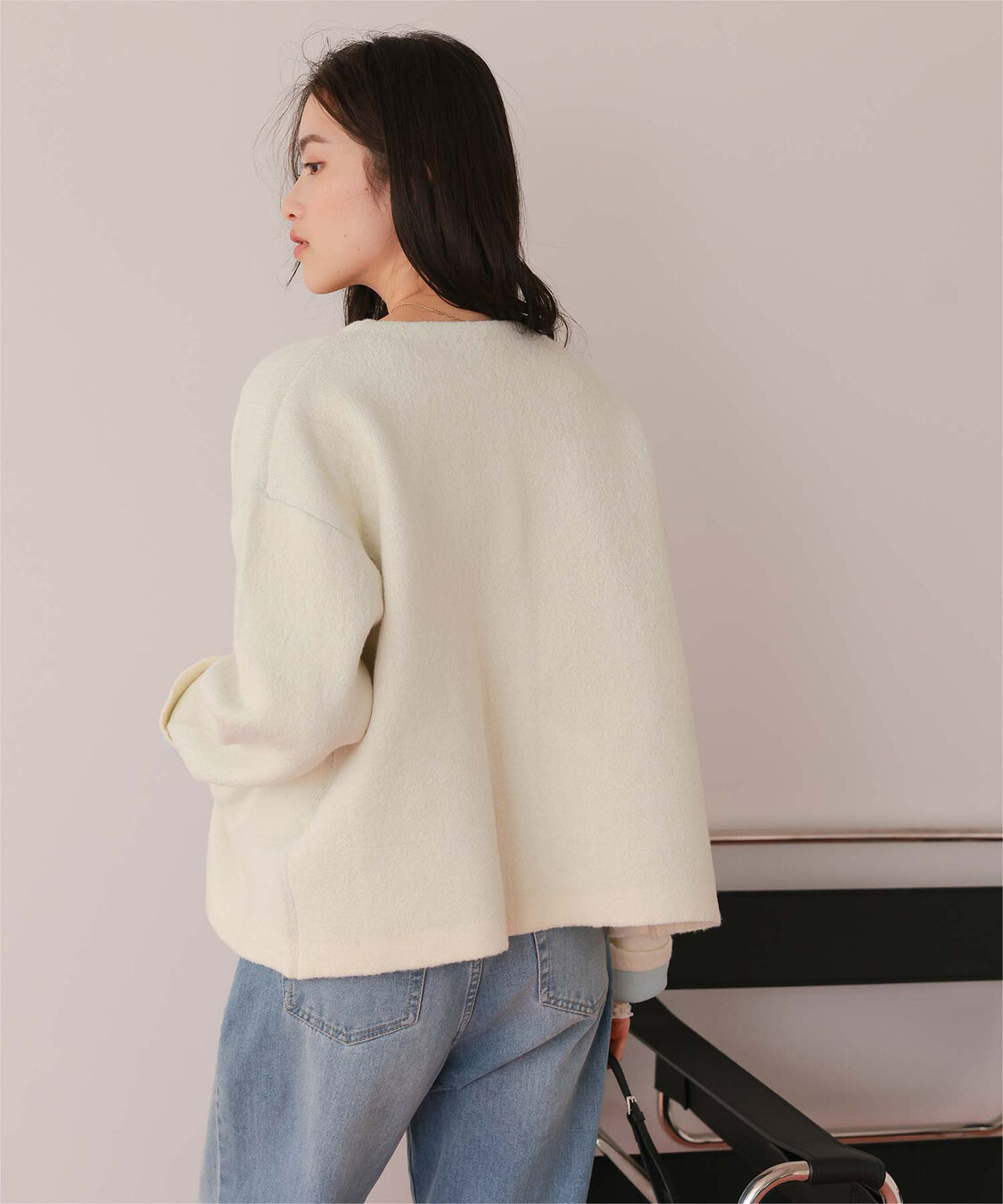 titivate「配色デザインニットコート/カーディガン」|ノーカラーコート|