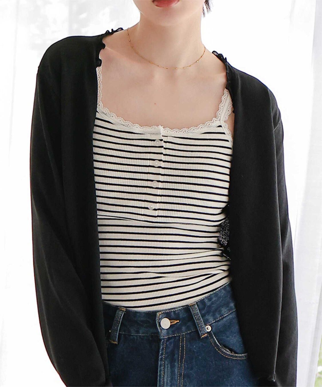 titivate「プチフリルニットカーディガン」|カーディガン|ブラック