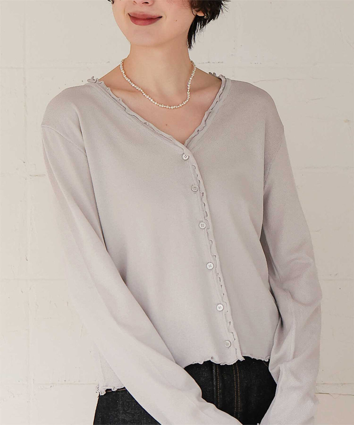 titivate「プチフリルニットカーディガン」|カーディガン|ライトグレー