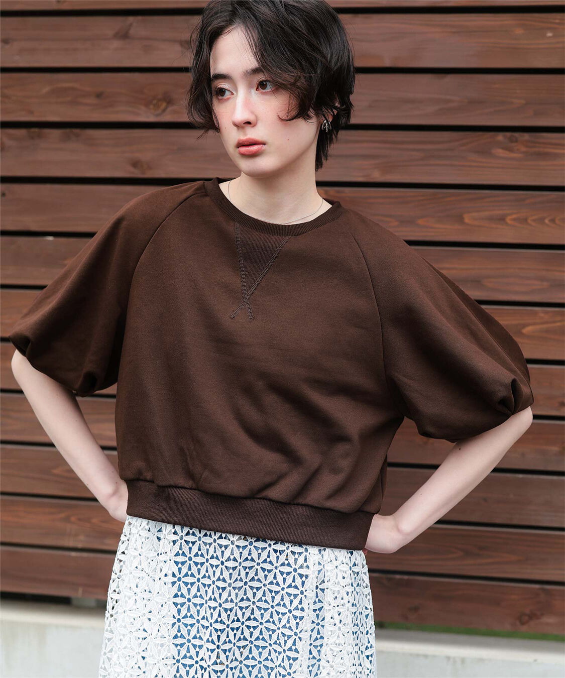 titivate「カットソーパフスリーブトップス」|Tシャツ・カットソー|ダークブラウン