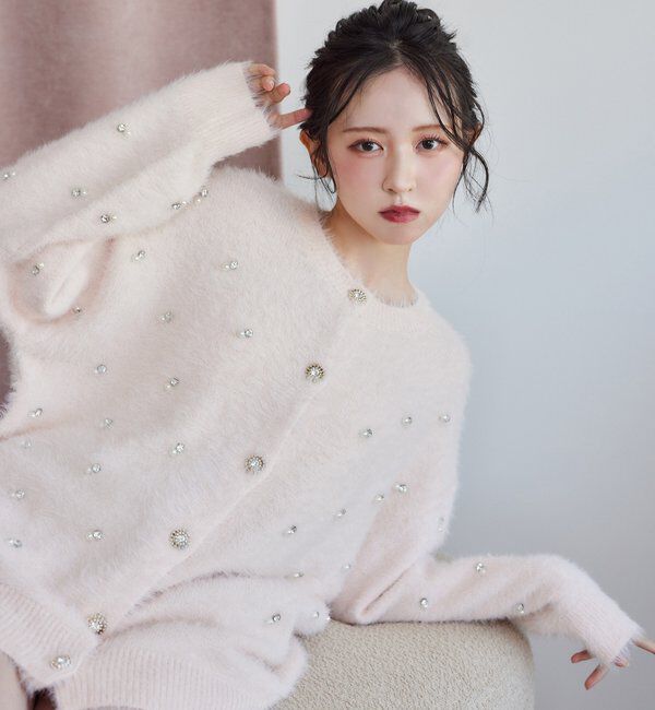 「ビジューフェザーロングカーデ」|ニット・セーター|