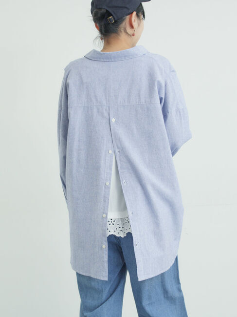 Samansa Mos2「後ろボタンスキッパーチュニック」|シャツ・ブラウス|ブルー