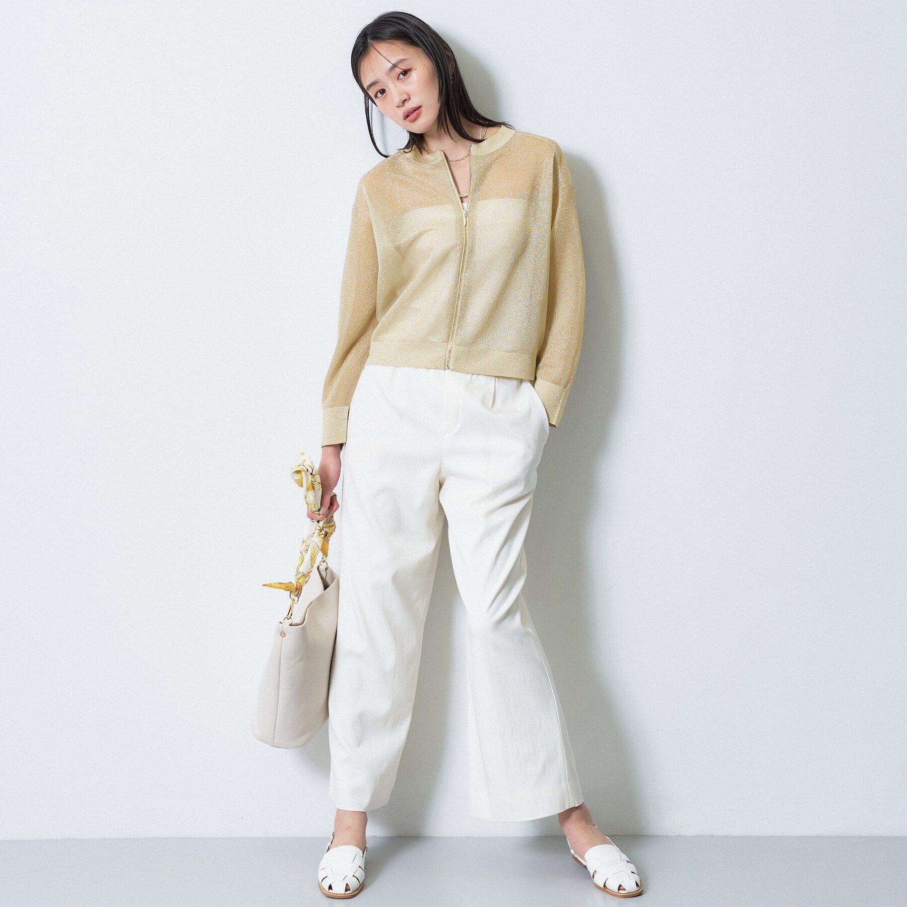 INDIVI「【洗える／シアーラメ】ブルゾン風ジップアップニットカーディガン」|カーディガン|