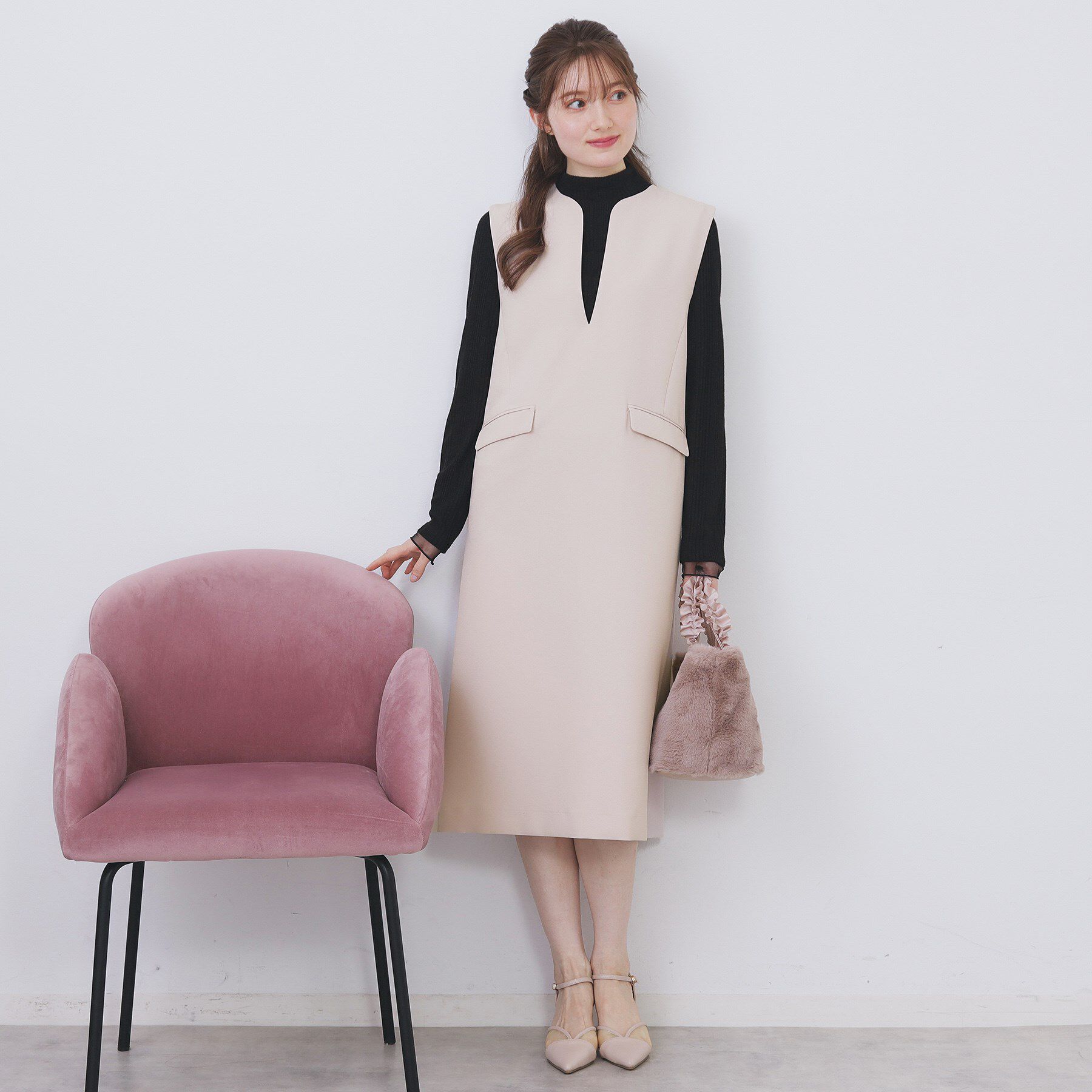 index「キーネックジャンスカ【洗濯機OK/防シワ/イージーアイロン】」|ワンピース|