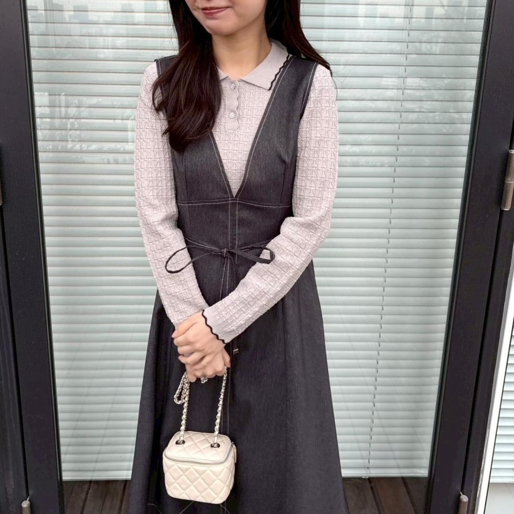 Couture broach「【洗える】デニムライク細リボンジャンスカ」|ワンピース|