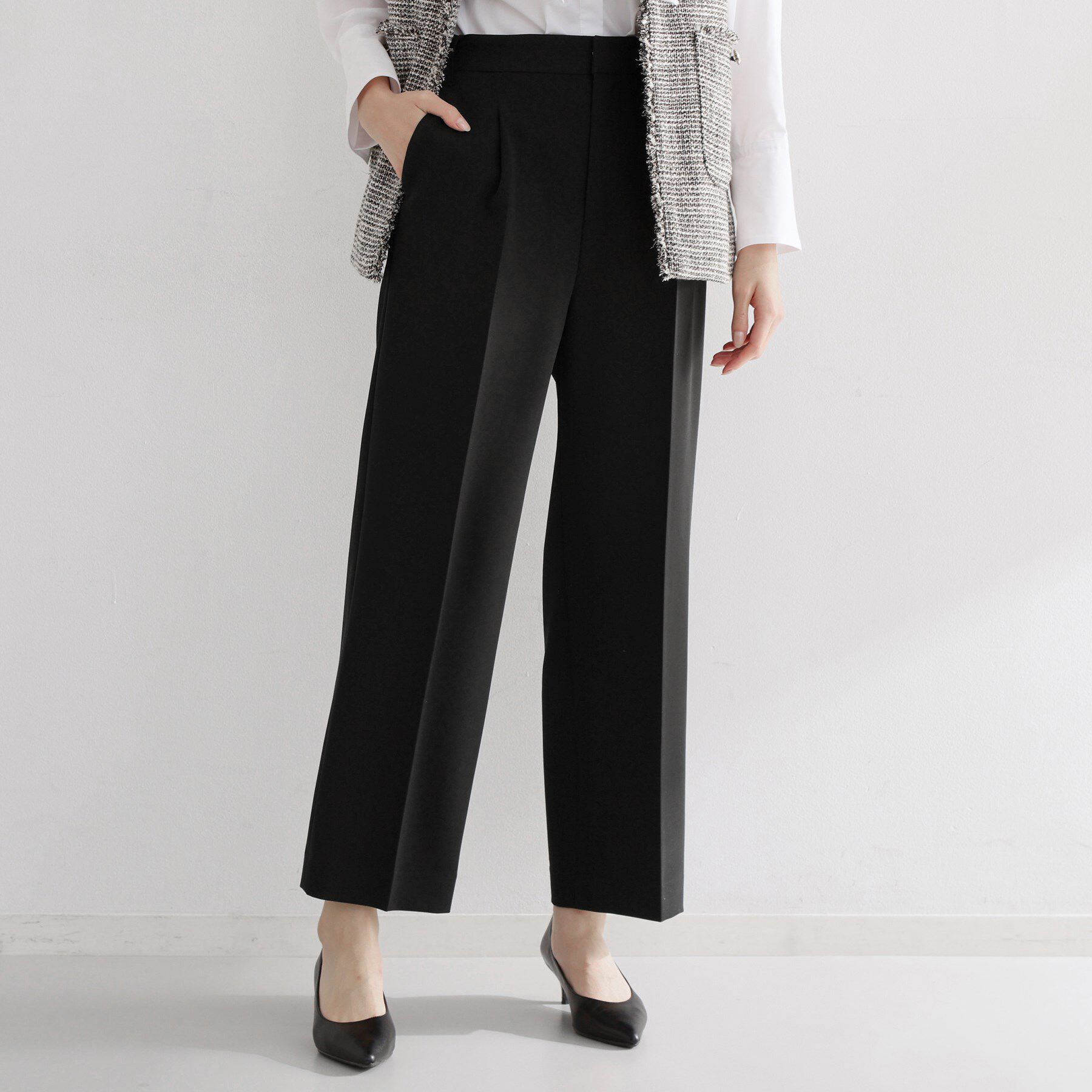 THE SHOP TK「【通勤・セレモニー】ダブルクロスワイドパンツ/セットアップ可」|その他|ブラック(019)