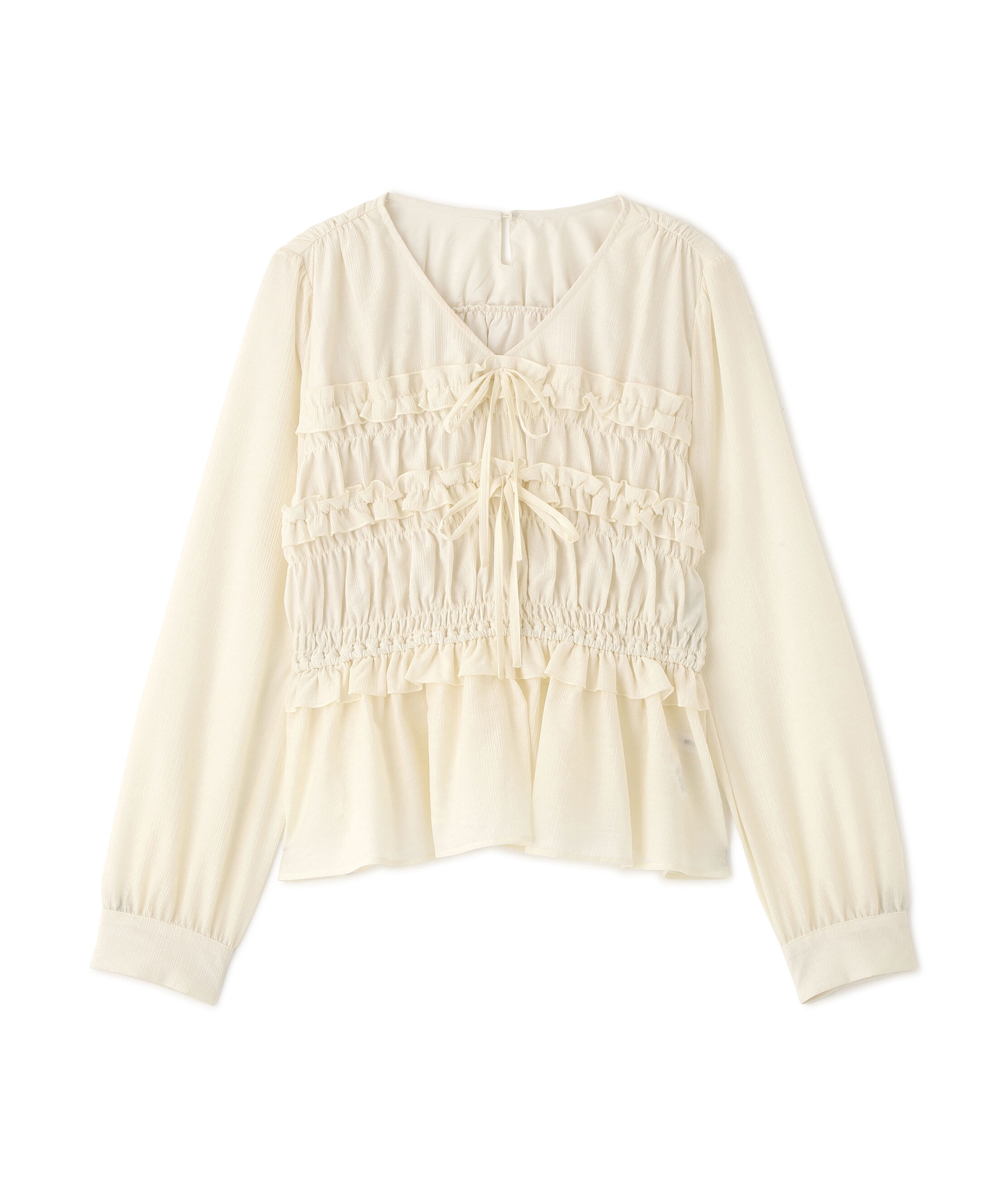 「フロントリボンペプラム楊柳ブラウス」|シャツ・ブラウス|